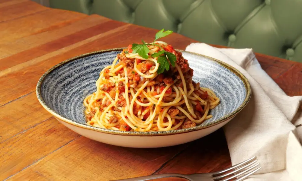 Traditional Spaghetti Bolognese pasta main course with rich beef ragù from the Wildwood restaurant menu